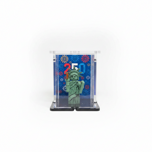 usa display case for lego minifigure with red, white and blue background