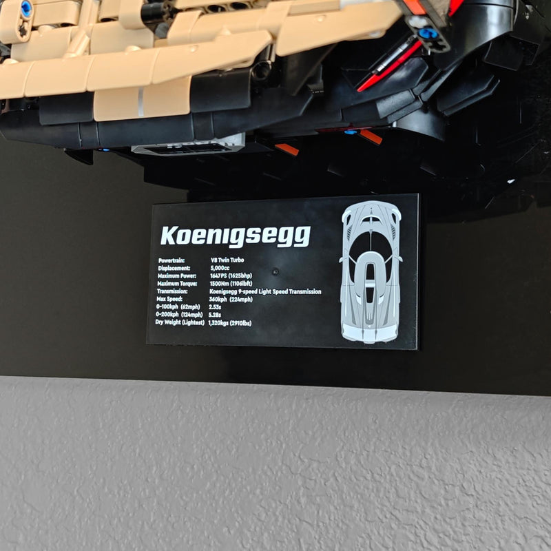 Koenigsegg Sadair's Spear Megacar Wall Mount Display for LEGO 42232