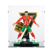 lego ronaldo in red and green football kit soccer figure in transparent display box