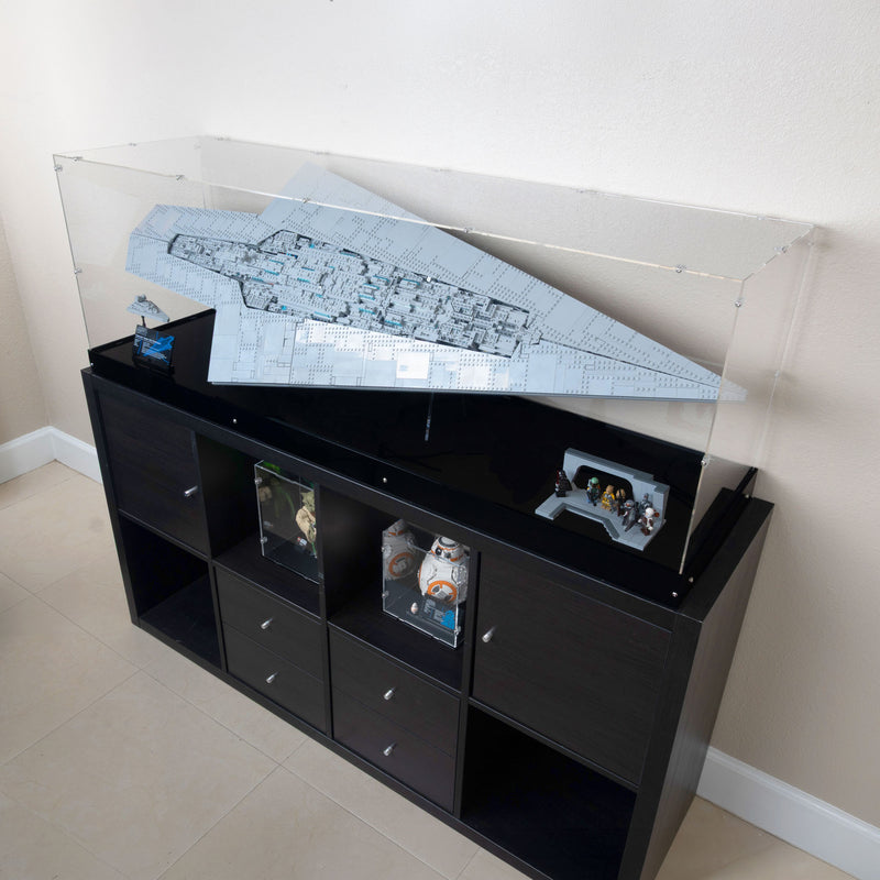 Reverse-side view of the LEGO Executor Super Star Destroyer in its Special Edition display case