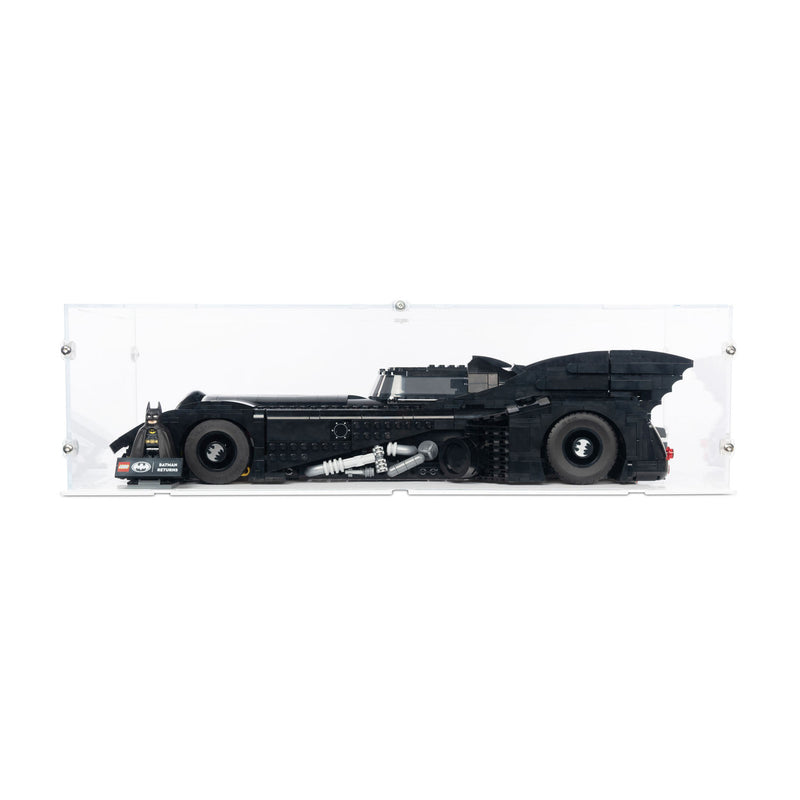 2026 lego 76355 Batmobile in a display case clear with a white acrylic floor
