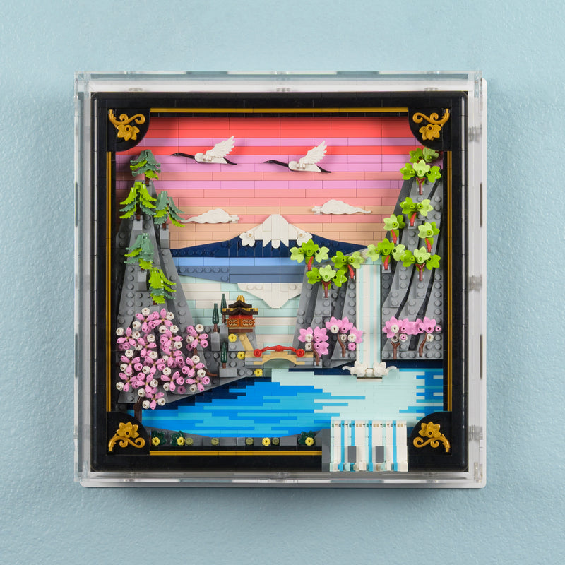 Japanese Cherry Blossom Landscape Wall Mounted Display Case for LEGO 31218