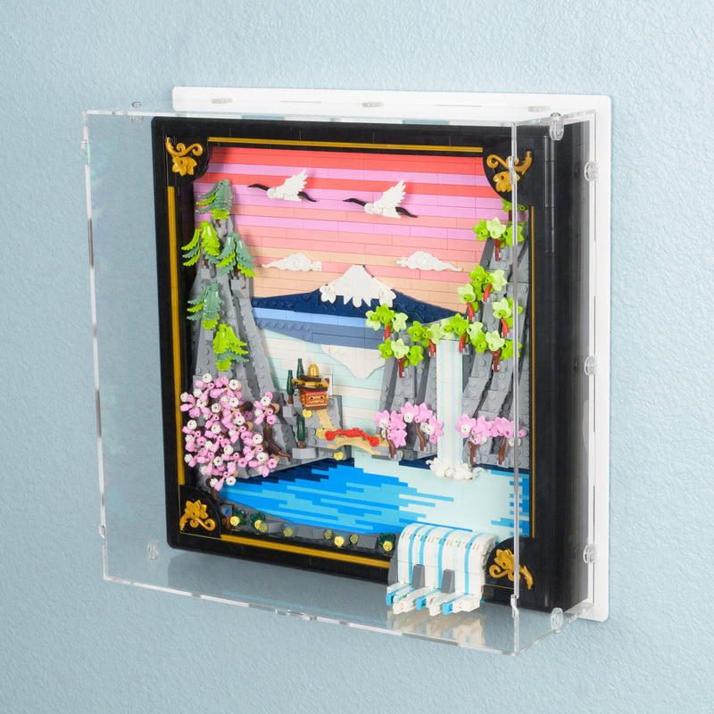 Japanese Cherry Blossom Landscape Wall Mounted Display Case for LEGO 31218