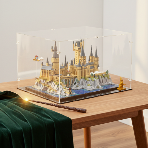 lego hogwarts castle and ground mini build in display case acrylic box lifestyle