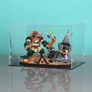 zelda ocarina of time lego set in display case with base