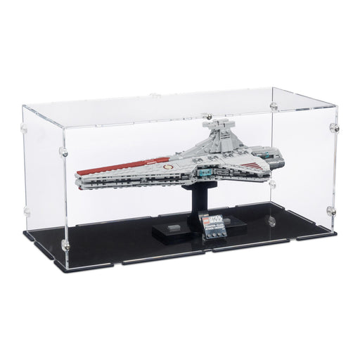 acrylic display case showing the LEGO Star Wars Venator (75441) mini build