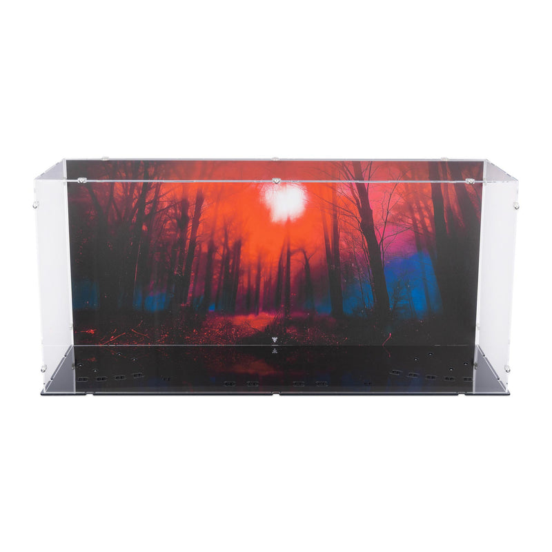 Rectangular acrylic display case with a red and blue night sunset design.