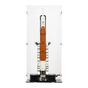 artmeis lego set rocket on a lego stand with a clear display case