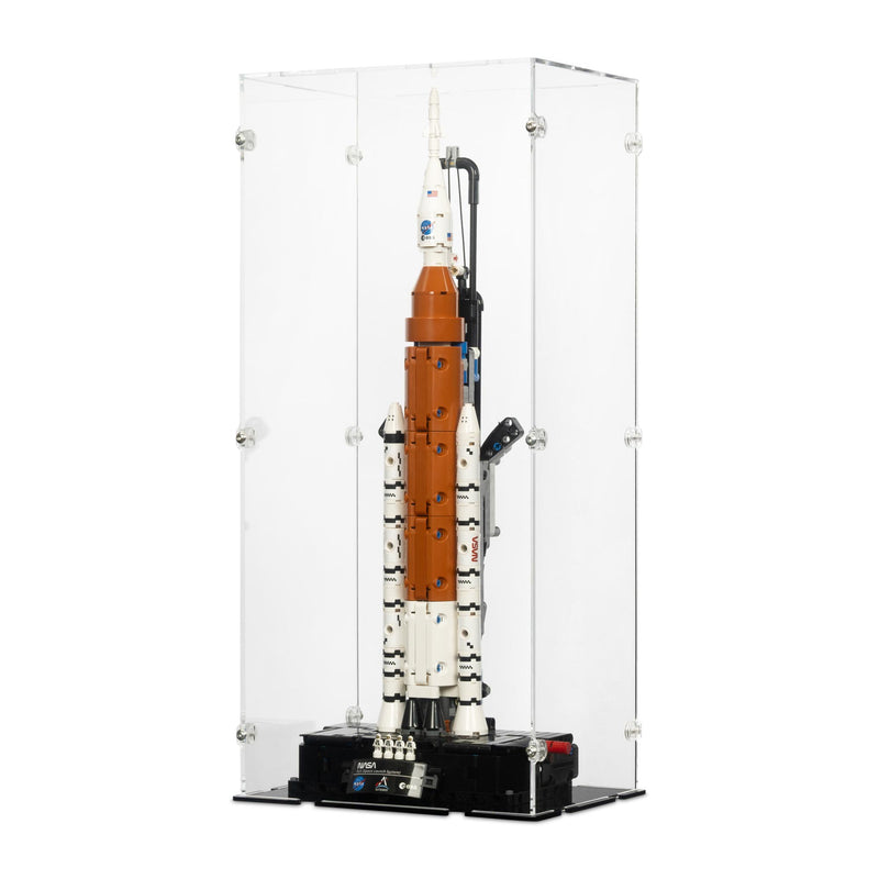 LEGO model rocket with clear acrylic  display box case