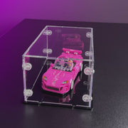 video of lego fast and furious mini pink suki car in clear acrylic display box