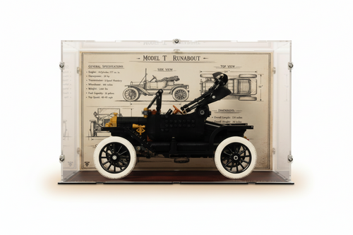 video of lego ford model t - display case with custom background museum style